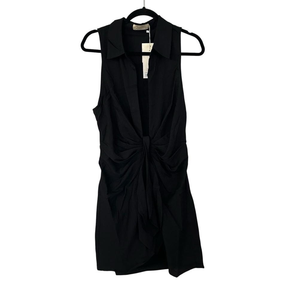 Choosy Crosby Plunging V-Neck Twist Front Black Sleeveless Dress Sz 2 NWT